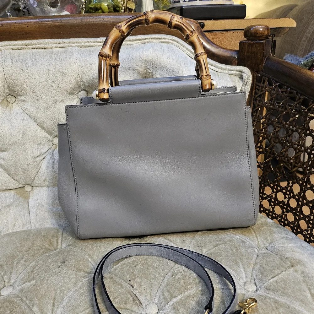 Authentic Gucci gray Leather bamboo handle 2 way bag - Picture 2 of 10